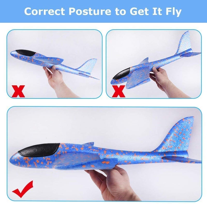 BooTaa 6 Pack Airplane Toys, 17.5" Large Throwing Foam Plane, 2 Flight Mode Foam Gliders, Birthday Gifts for Kids 3 4 5 6 7 8 9 10 11 12 Year Old Boys Kids Girls, Outdoor Yard Family Game Toys - Image 3